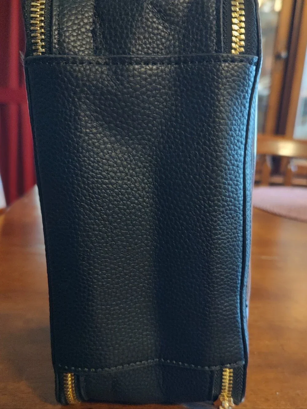 BELLAMI Black Toiletry Case with Clear Top and Gold Accents